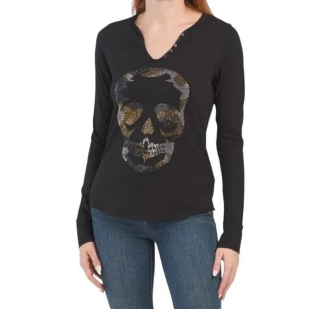 NWT Zadig & Voltaire Tunisien Camo Skull Long Sleeve Top